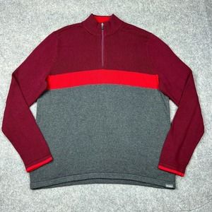 Eddie Bauer‎ Sweater Mens Extra Large Tall Red Gray 1/4 Zip Mock Neck Outdoors